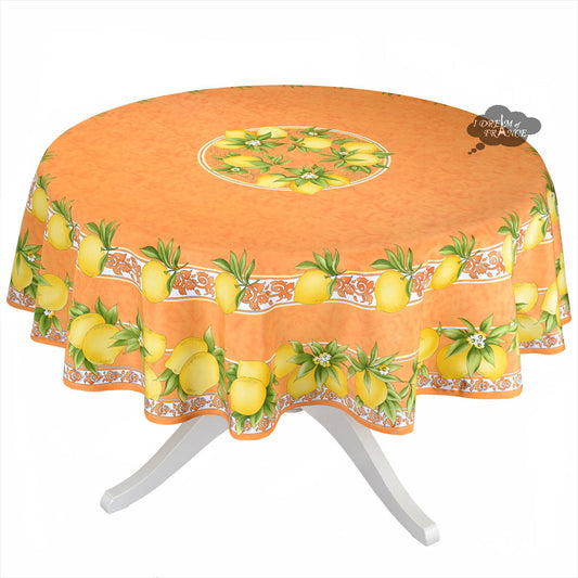 French Provencal tablecloth - Polyester - Stain-resistant - 70" round - orange