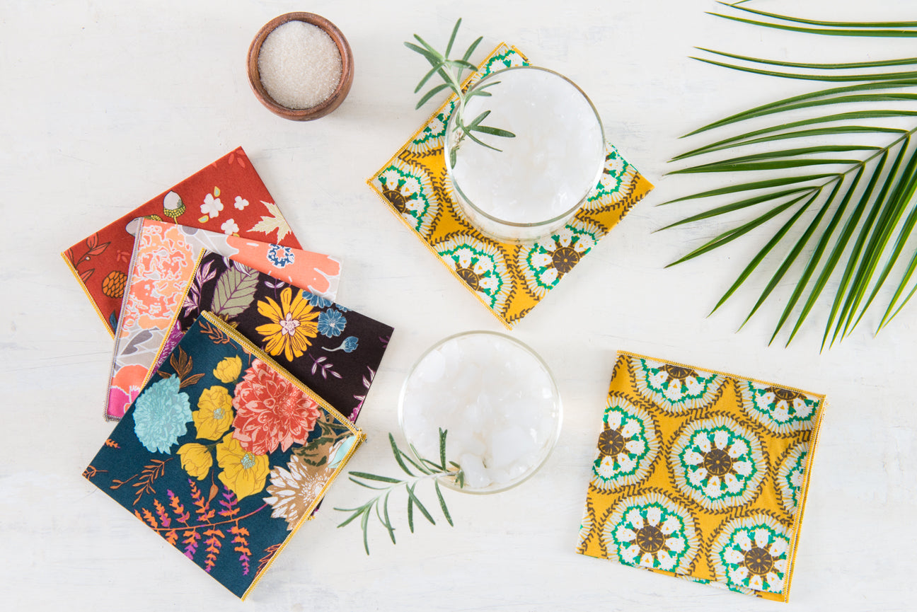Winter Blue Floral Cloth Napkins, set 4
