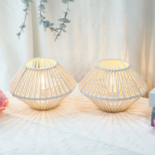 Set of 2 Woven Cotton Rope Table Lamps, Battery operated