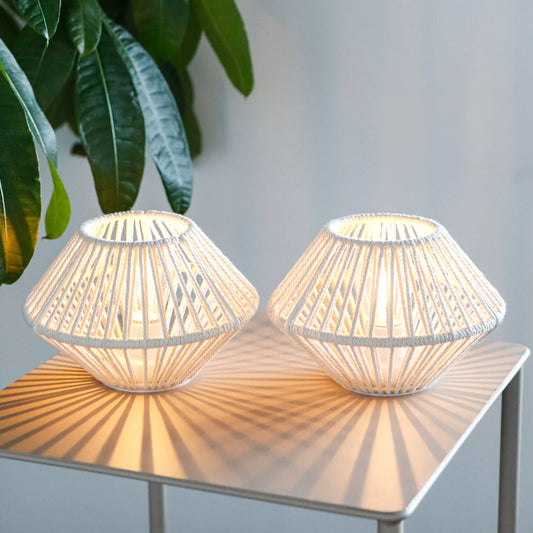 Set of 2 Woven Cotton Rope Table Lamps, Battery operated