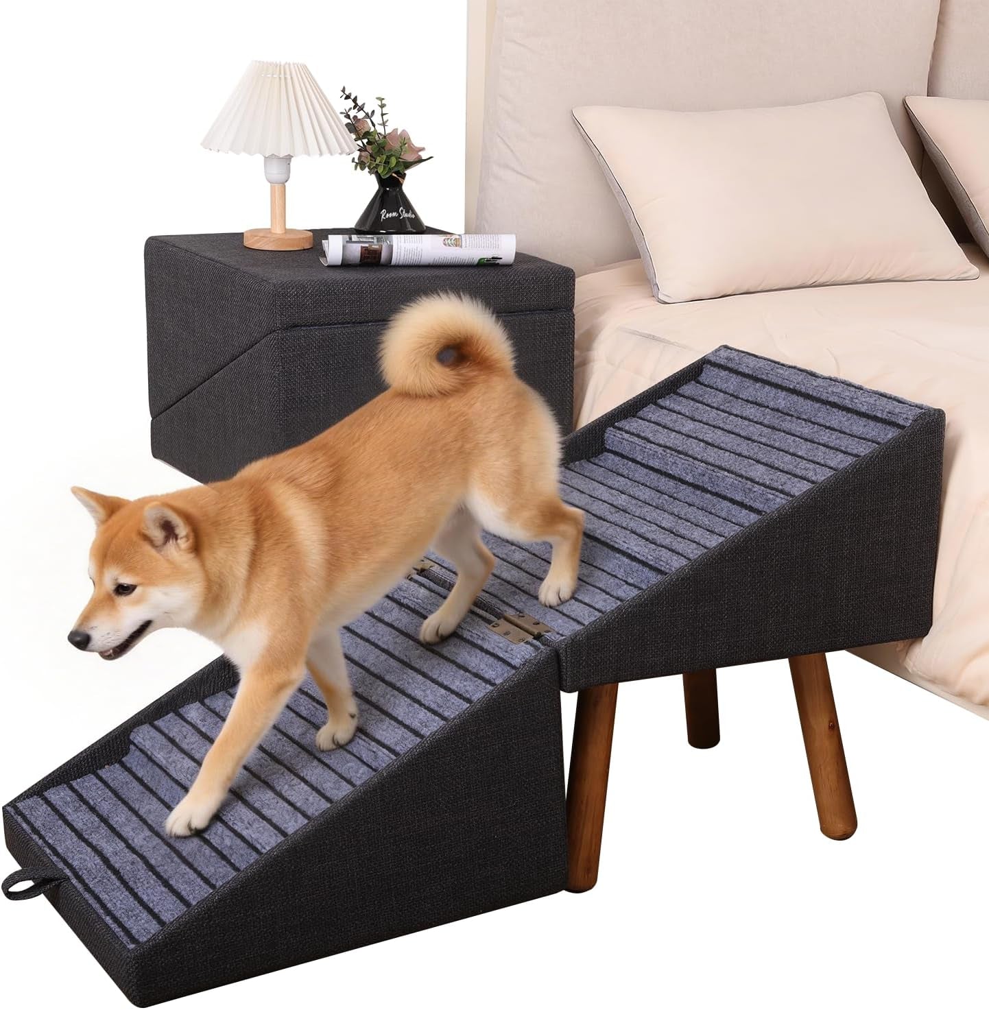 Dog Stairs for Couch 2 in 1 Foldable Pet Steps Non Slip