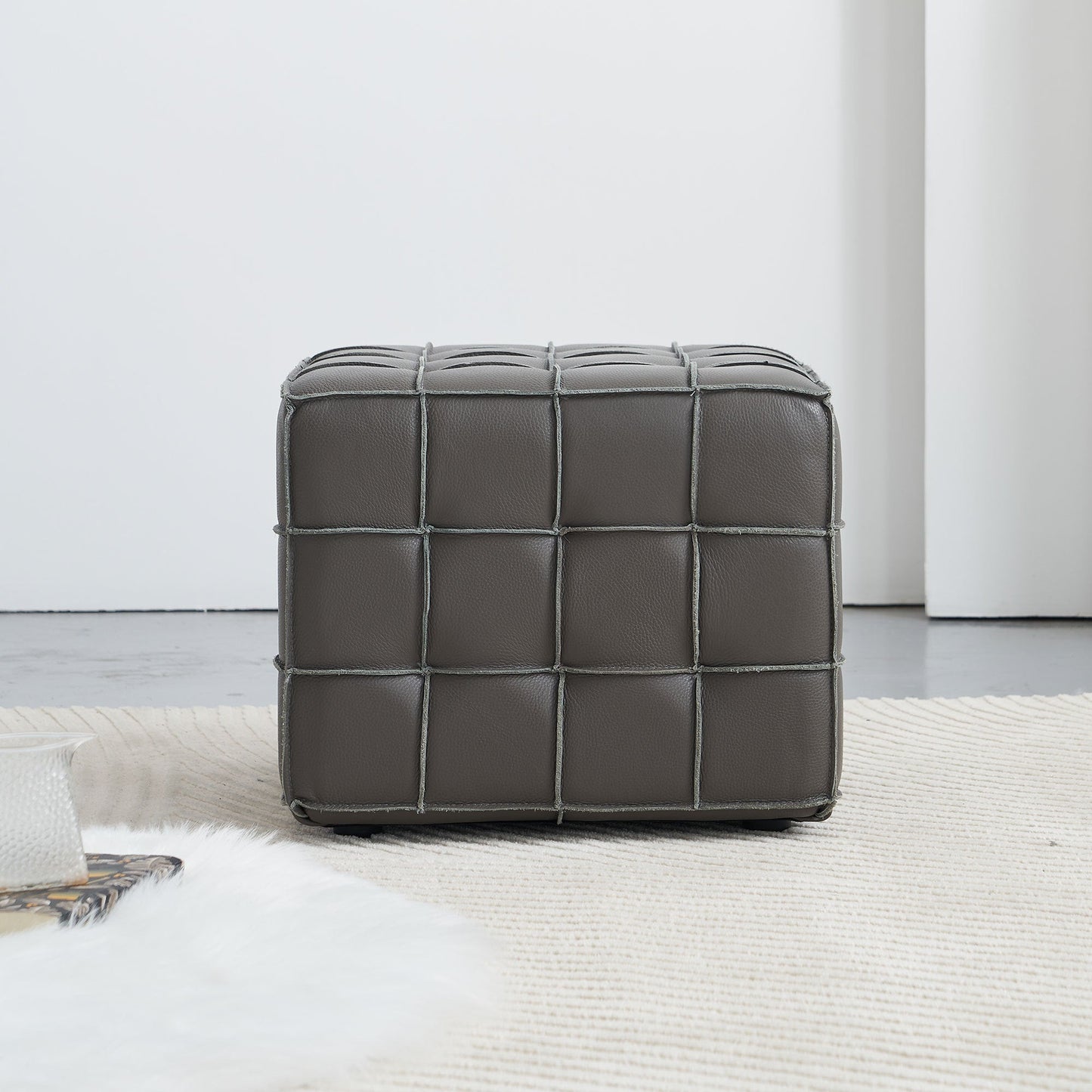 Leather Tufted Square Ottoman/Footstool