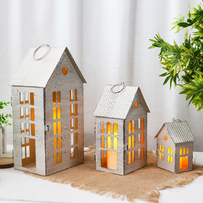 13.5"&9.5"&5.5"H Village Farmhouse House Candle Holders