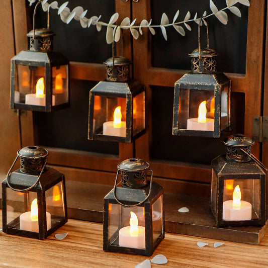 6 Pcs Small Metal Tealight Lanterns