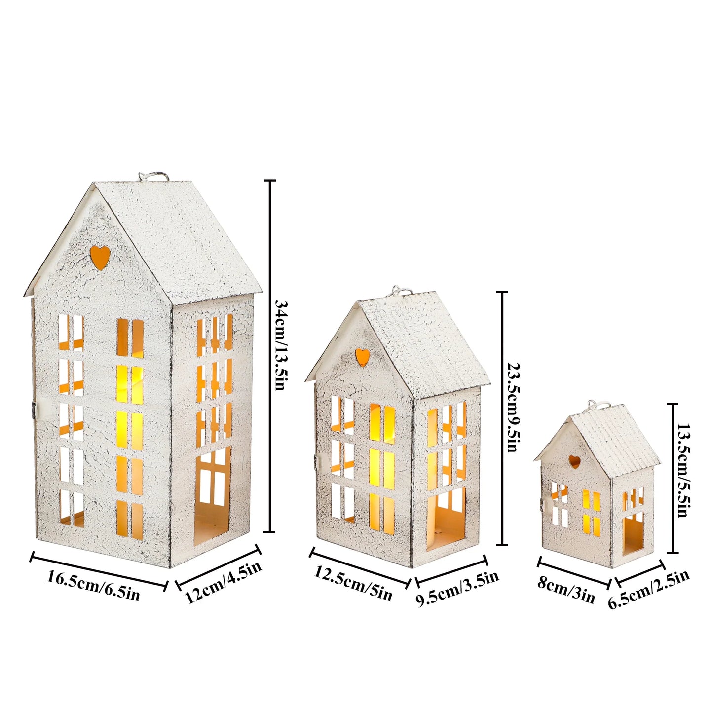 13.5"&9.5"&5.5"H Village Farmhouse House Candle Holders