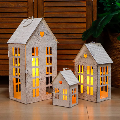 13.5"&9.5"&5.5"H Village Farmhouse House Candle Holders