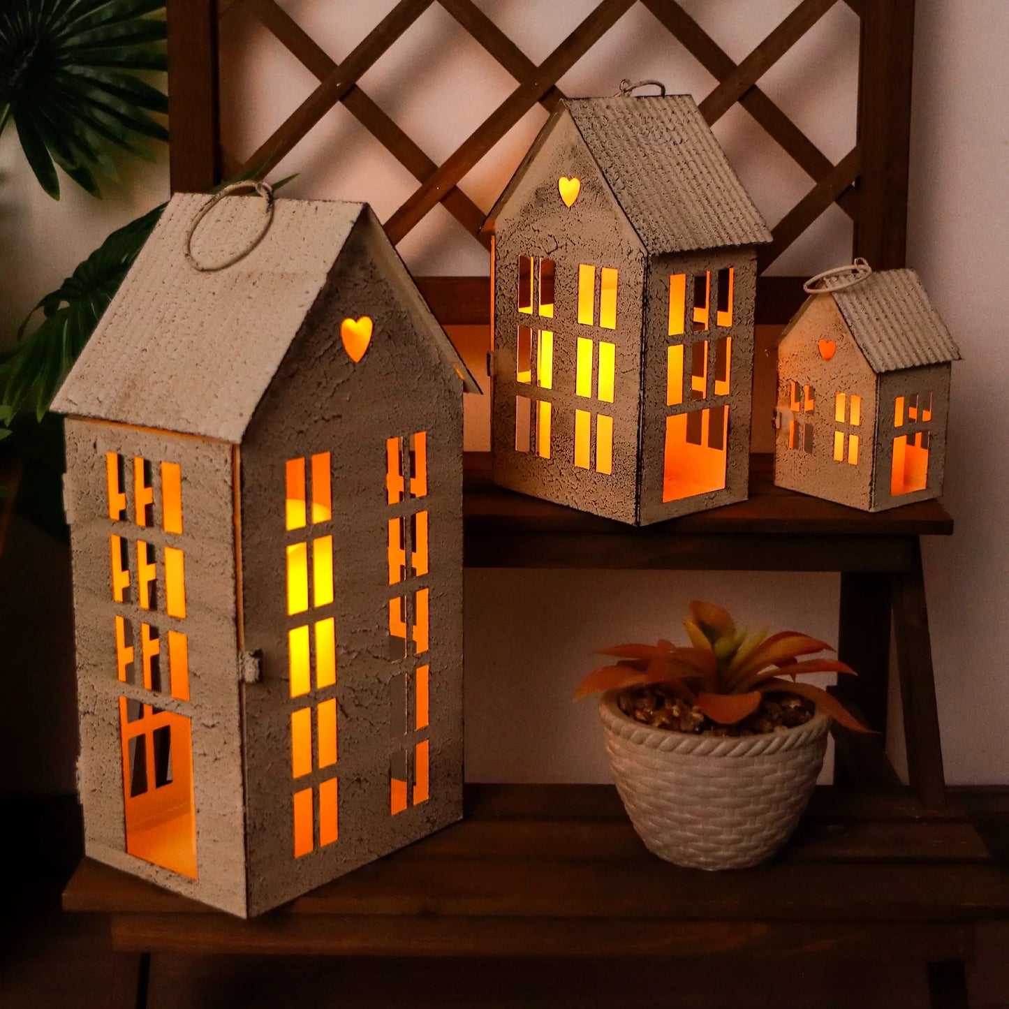13.5"&9.5"&5.5"H Village Farmhouse House Candle Holders