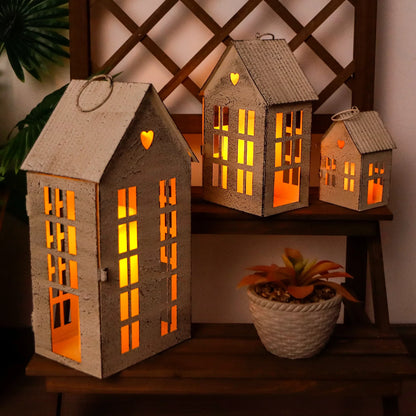 13.5"&9.5"&5.5"H Village Farmhouse House Candle Holders