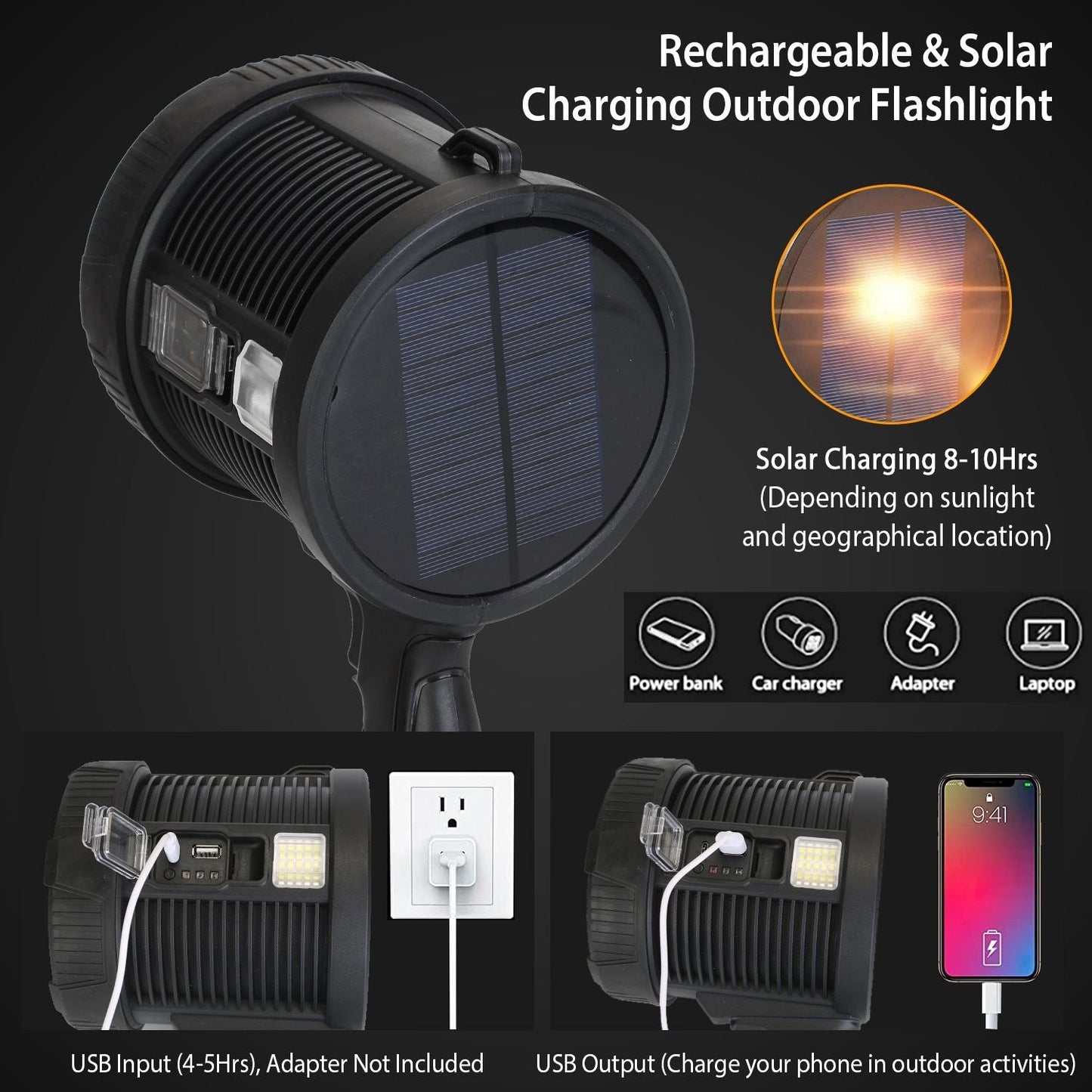 30000LM Rechargeable LED, Waterproof, Portable Spotlight