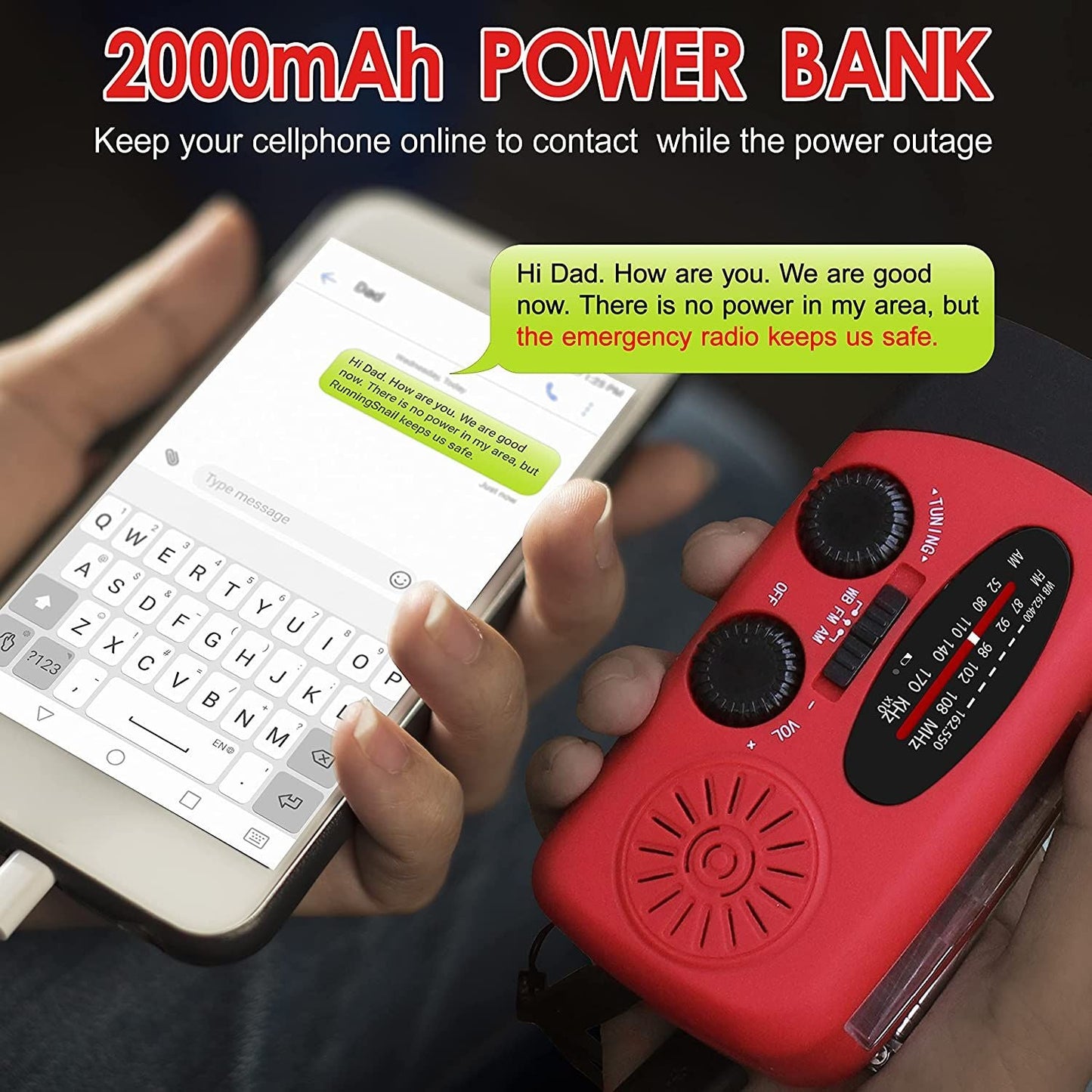 Emergency AM/FM/NOAA Weather Band Radio With Solar Flash Light & Phone Charger