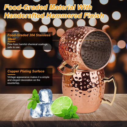 4Pcs Moscow Mule Mugs Hammered Copper