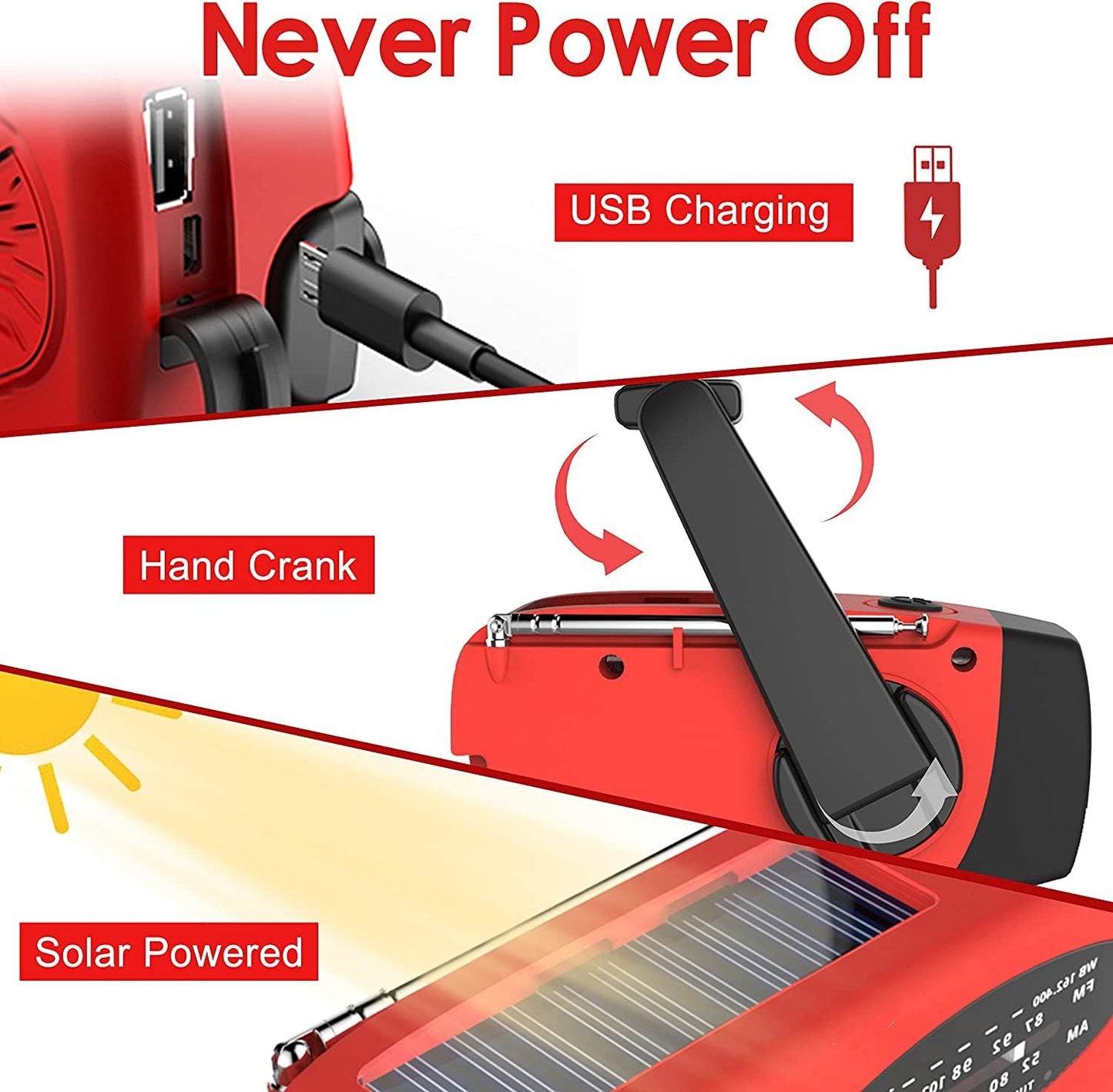 Emergency AM/FM/NOAA Weather Band Radio With Solar Flash Light & Phone Charger
