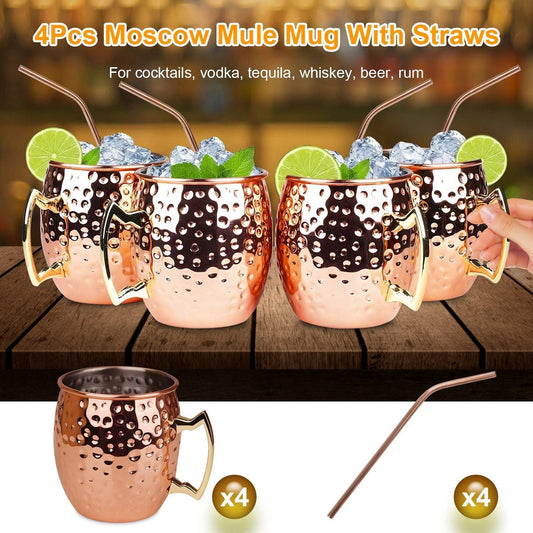 4Pcs Moscow Mule Mugs Hammered Copper
