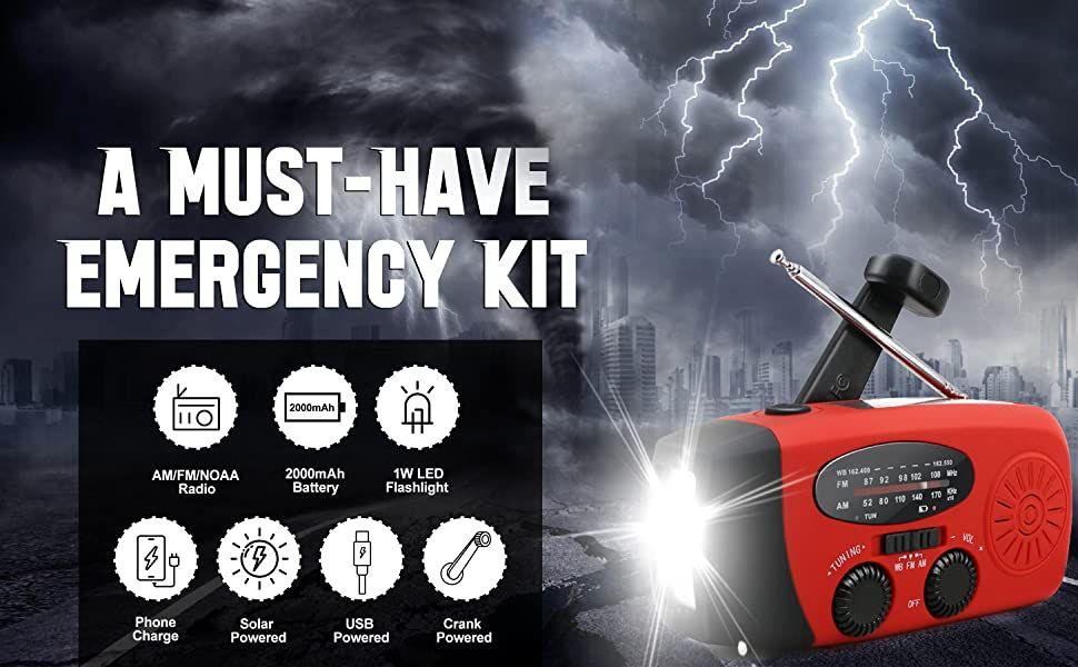 Emergency AM/FM/NOAA Weather Band Radio With Solar Flash Light & Phone Charger