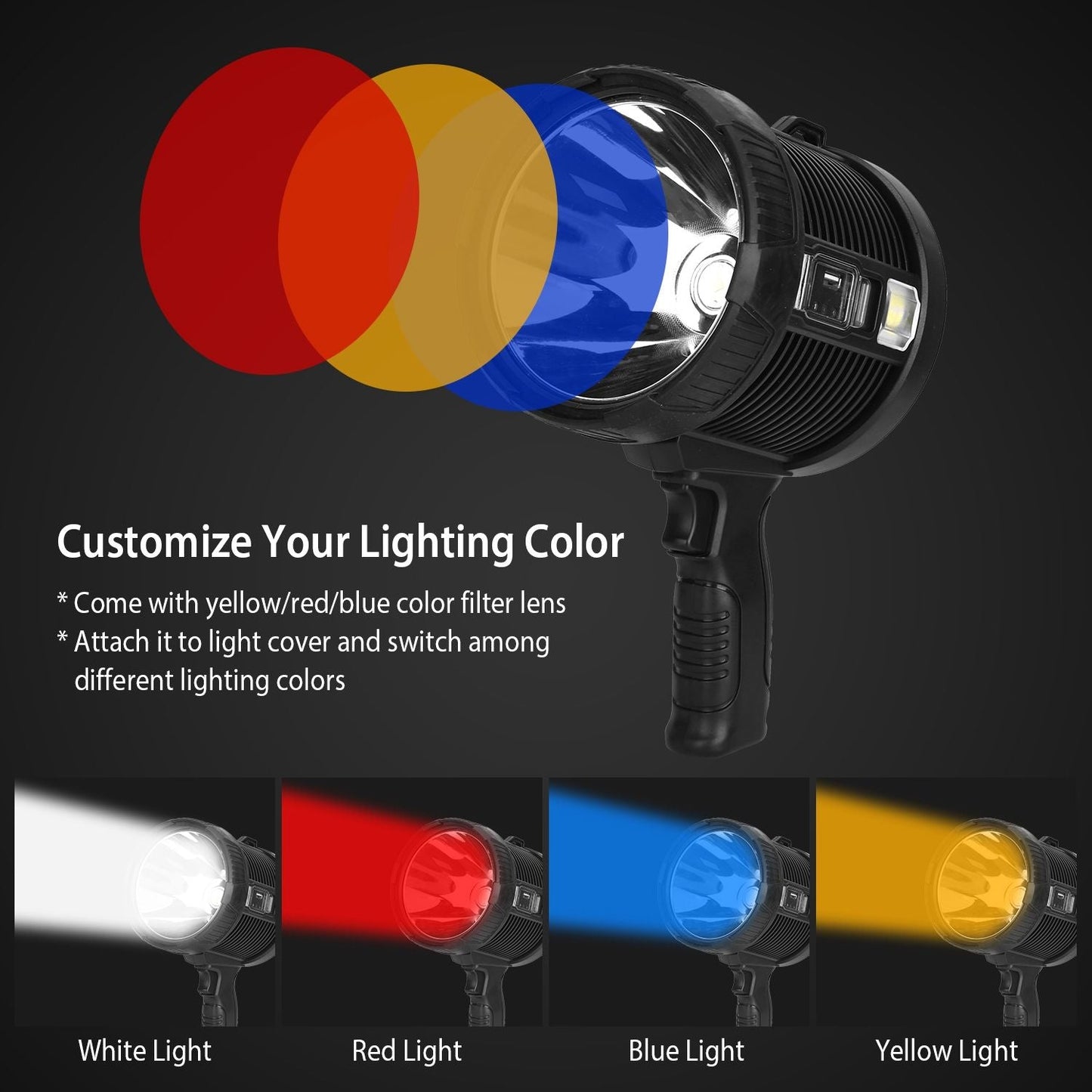 30000LM Rechargeable LED, Waterproof, Portable Spotlight