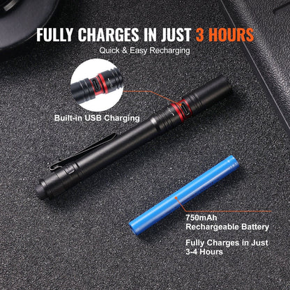 5.9 Inch Rechargeable Penlight, 300 lumens, 3 Light Modes