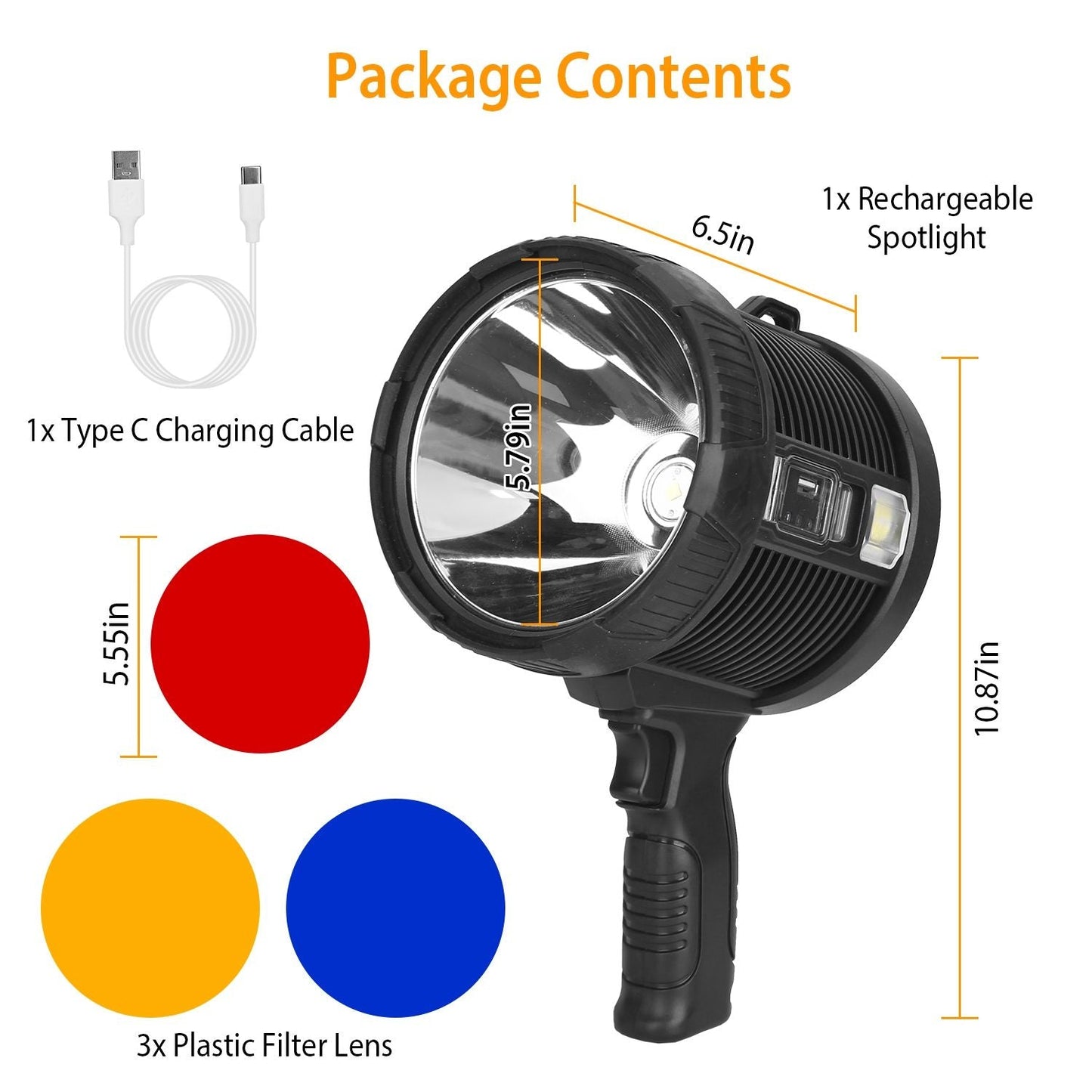 30000LM Rechargeable LED, Waterproof, Portable Spotlight