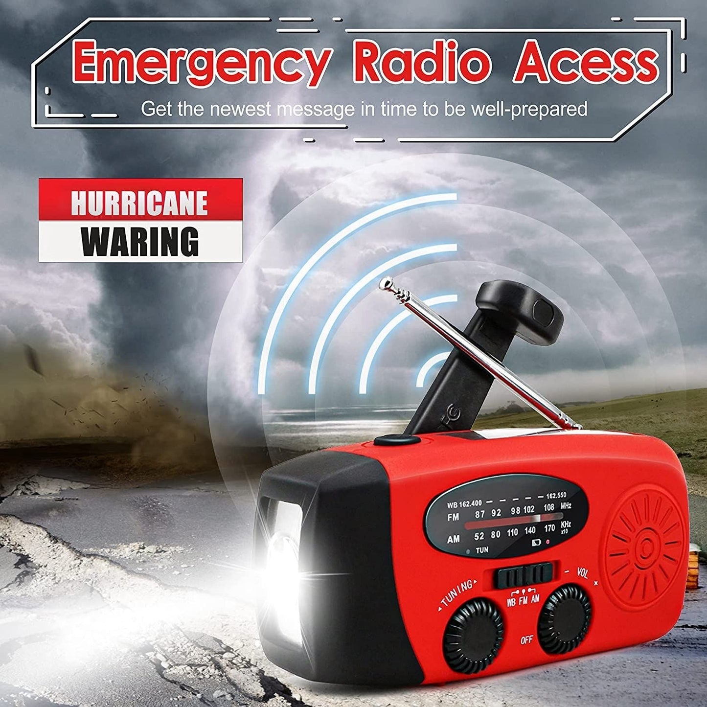 Emergency AM/FM/NOAA Weather Band Radio With Solar Flash Light & Phone Charger