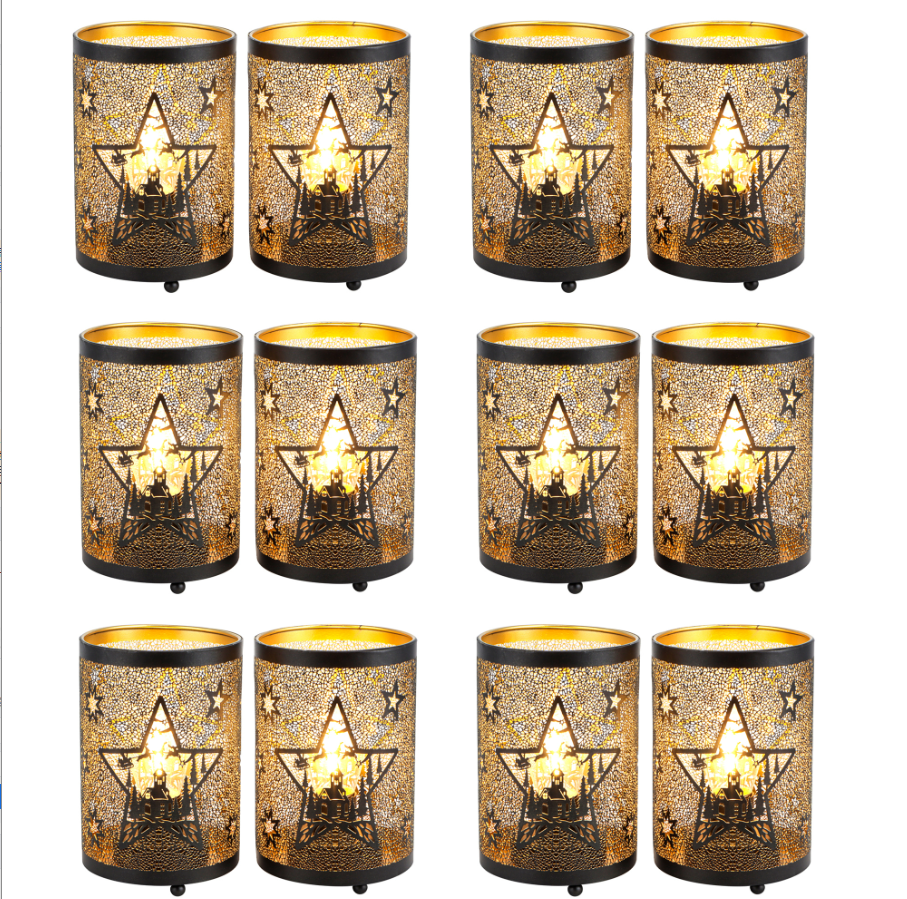 12PCS Etched Star lamp Battery Operated 6.5" H Bronze Metal Lamp with 6H Timer