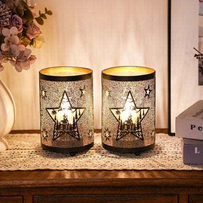 12PCS Etched Star lamp Battery Operated 6.5" H Bronze Metal Lamp with 6H Timer