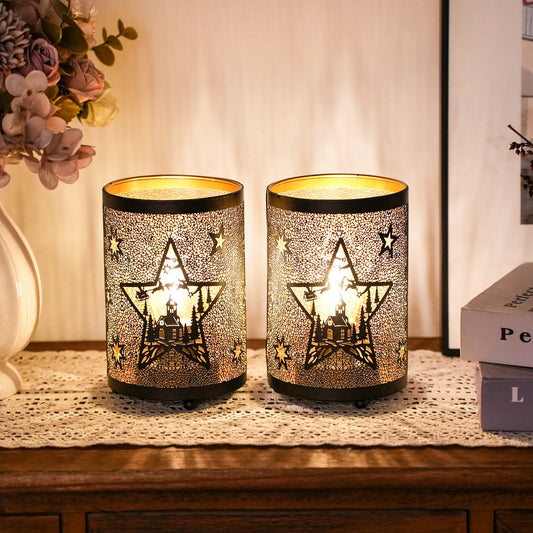 12PCS Etched Star lamp Battery Operated 6.5" H Bronze Metal Lamp with 6H Timer