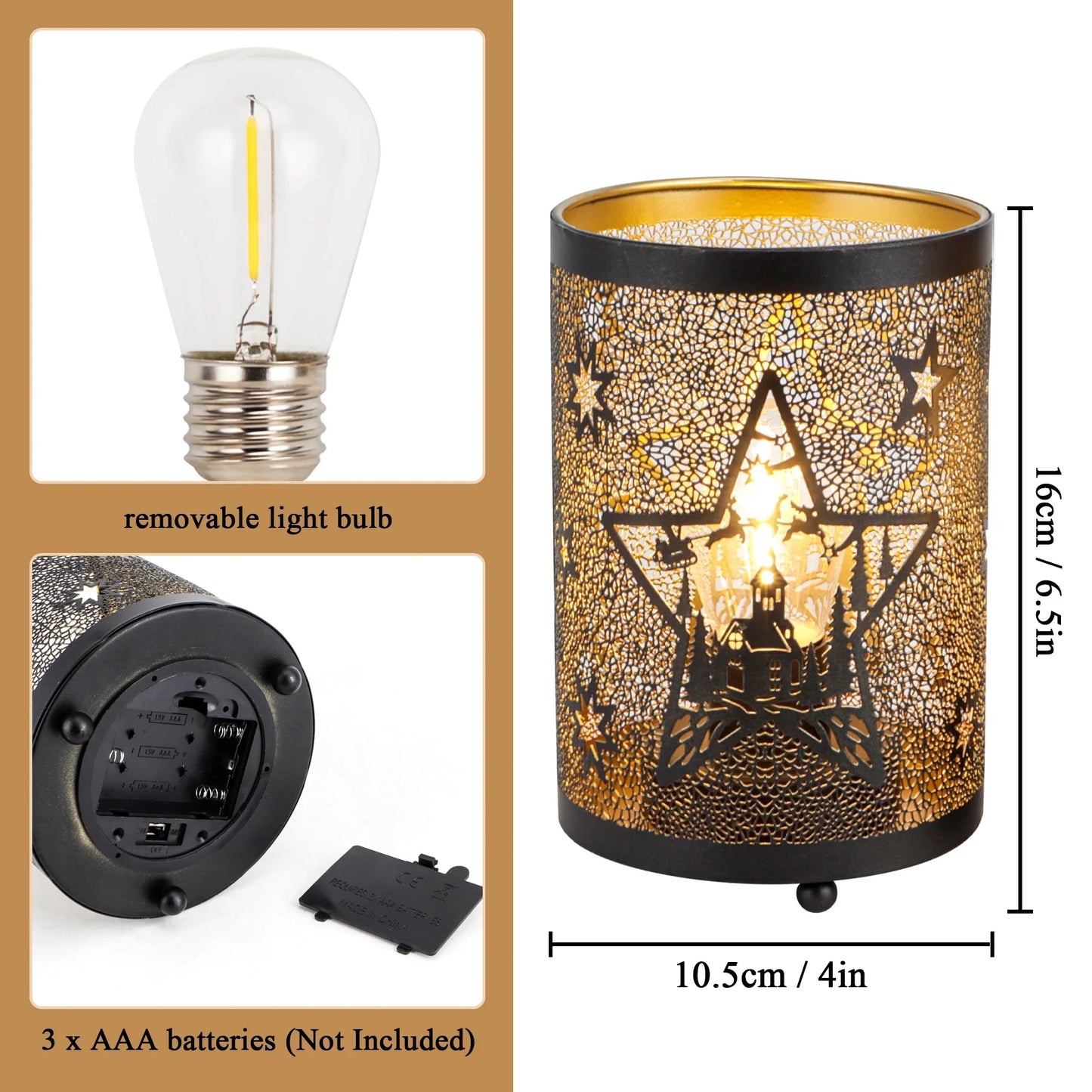 12PCS Etched Star lamp Battery Operated 6.5" H Bronze Metal Lamp with 6H Timer