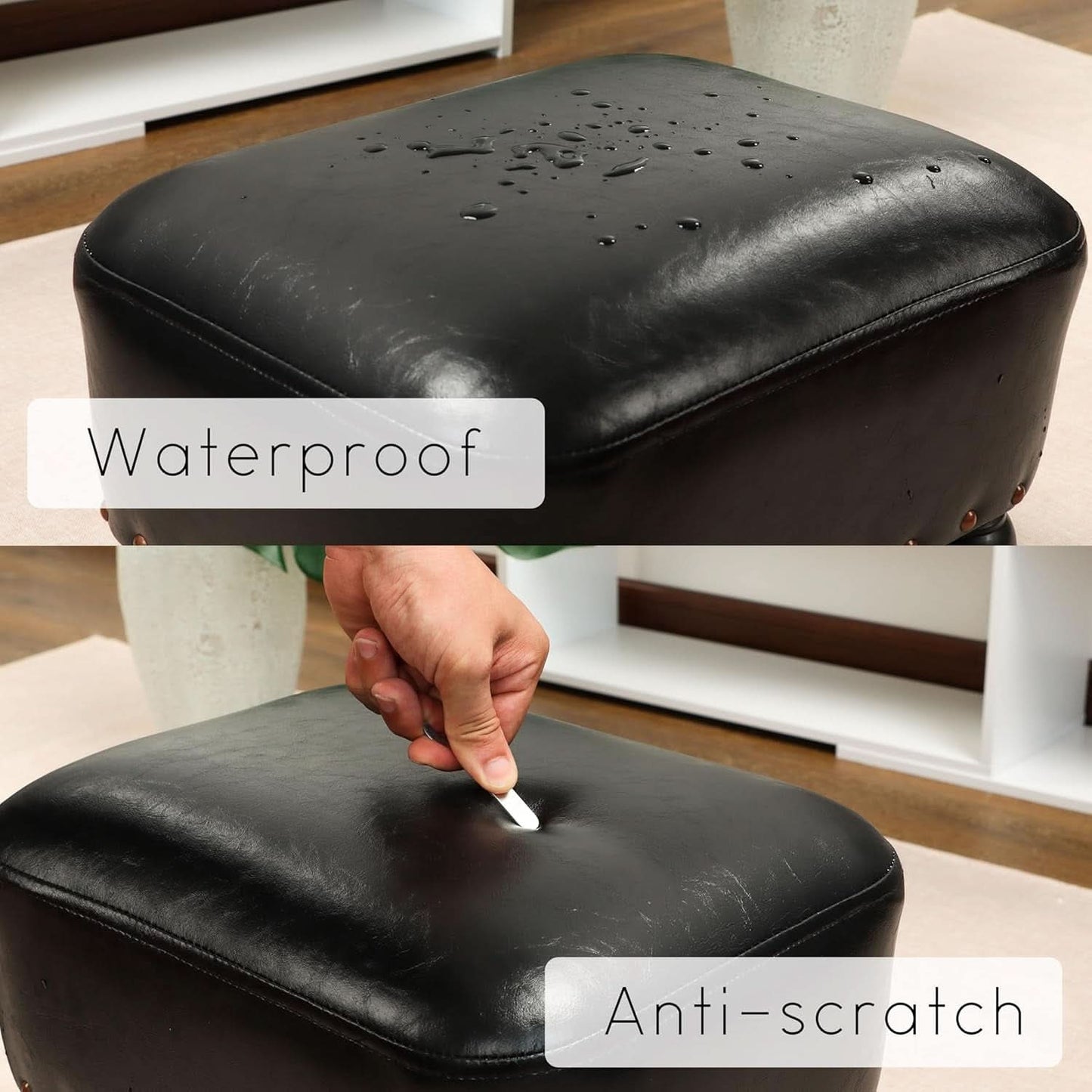 Black Leather Footstool