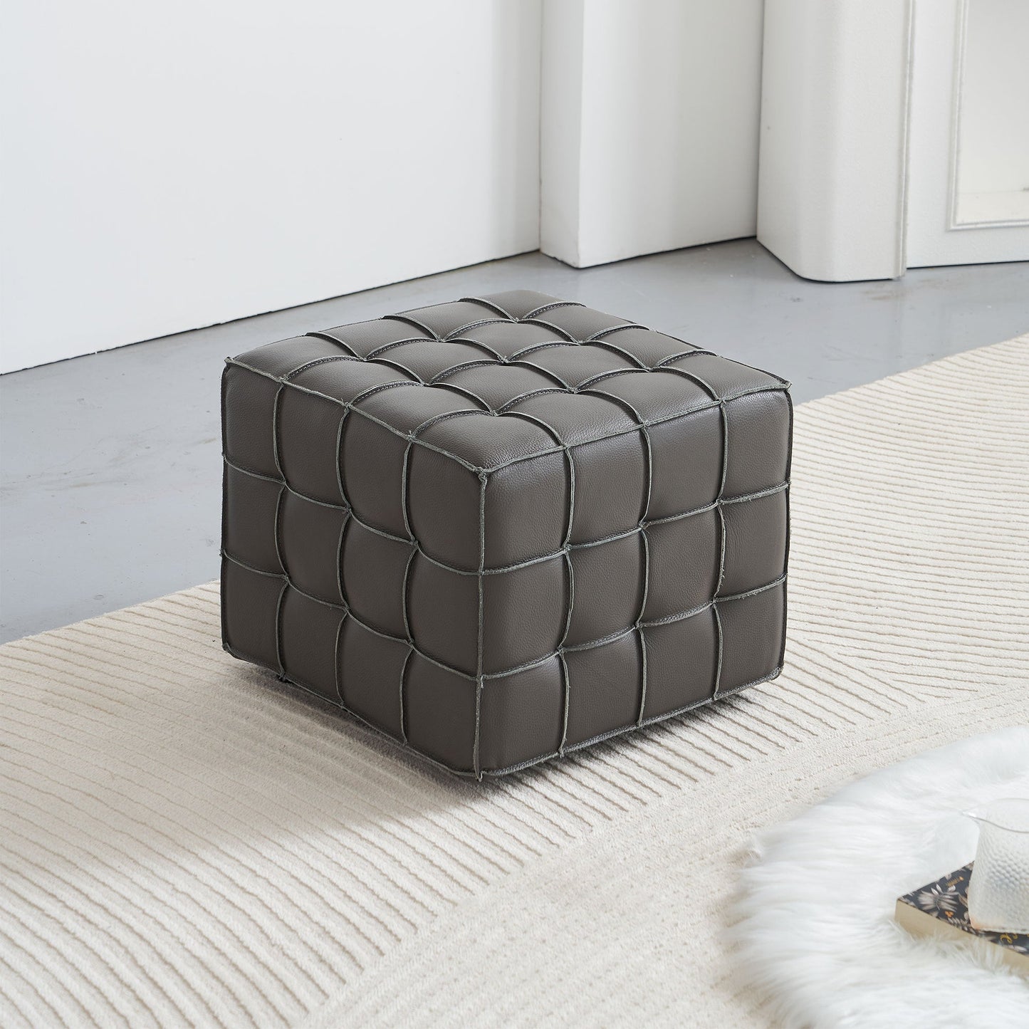 Leather Tufted Square Ottoman/Footstool