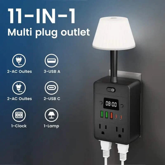 Power Strip with Desk Lamp, Clock, USB & Surge Protection