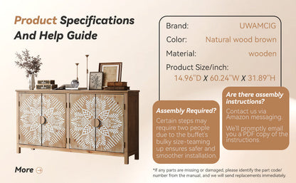 60" Wood Accent Cabinet with 4 Doors Brown and Antique White