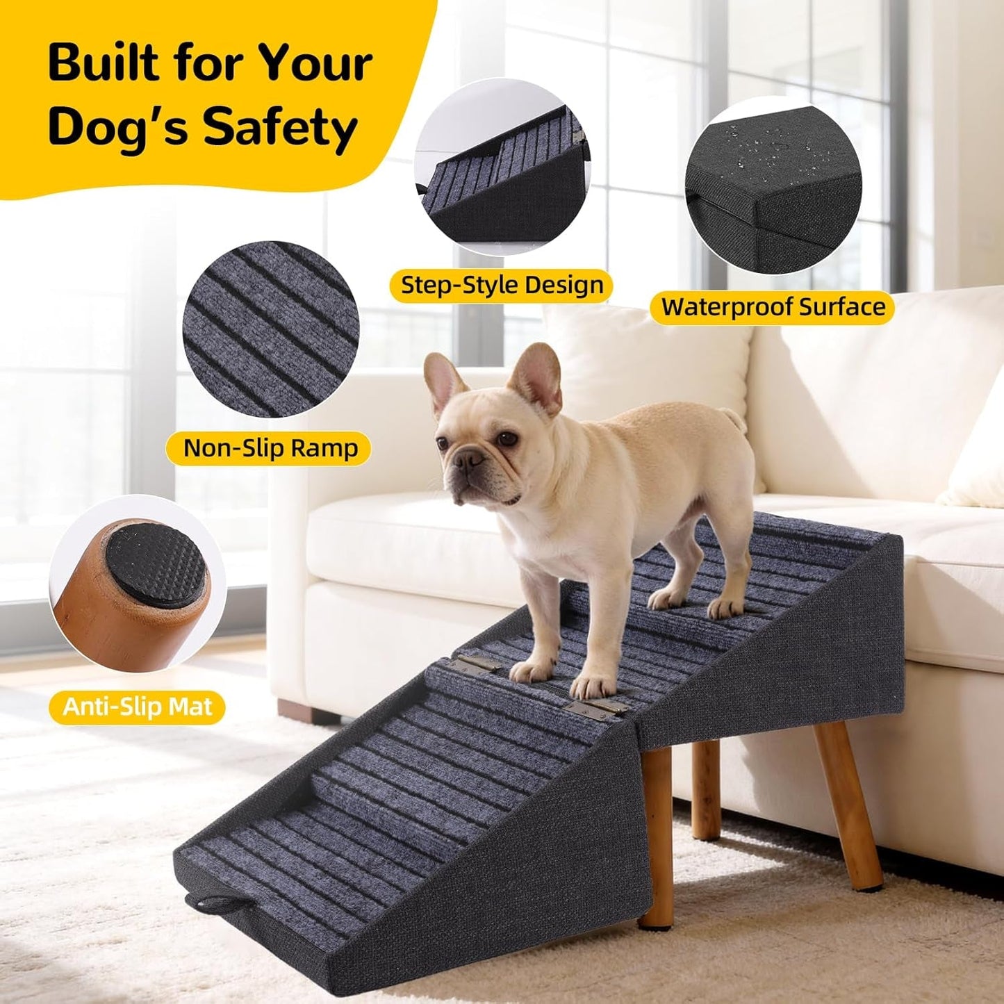 Dog Stairs for Couch 2 in 1 Foldable Pet Steps Non Slip