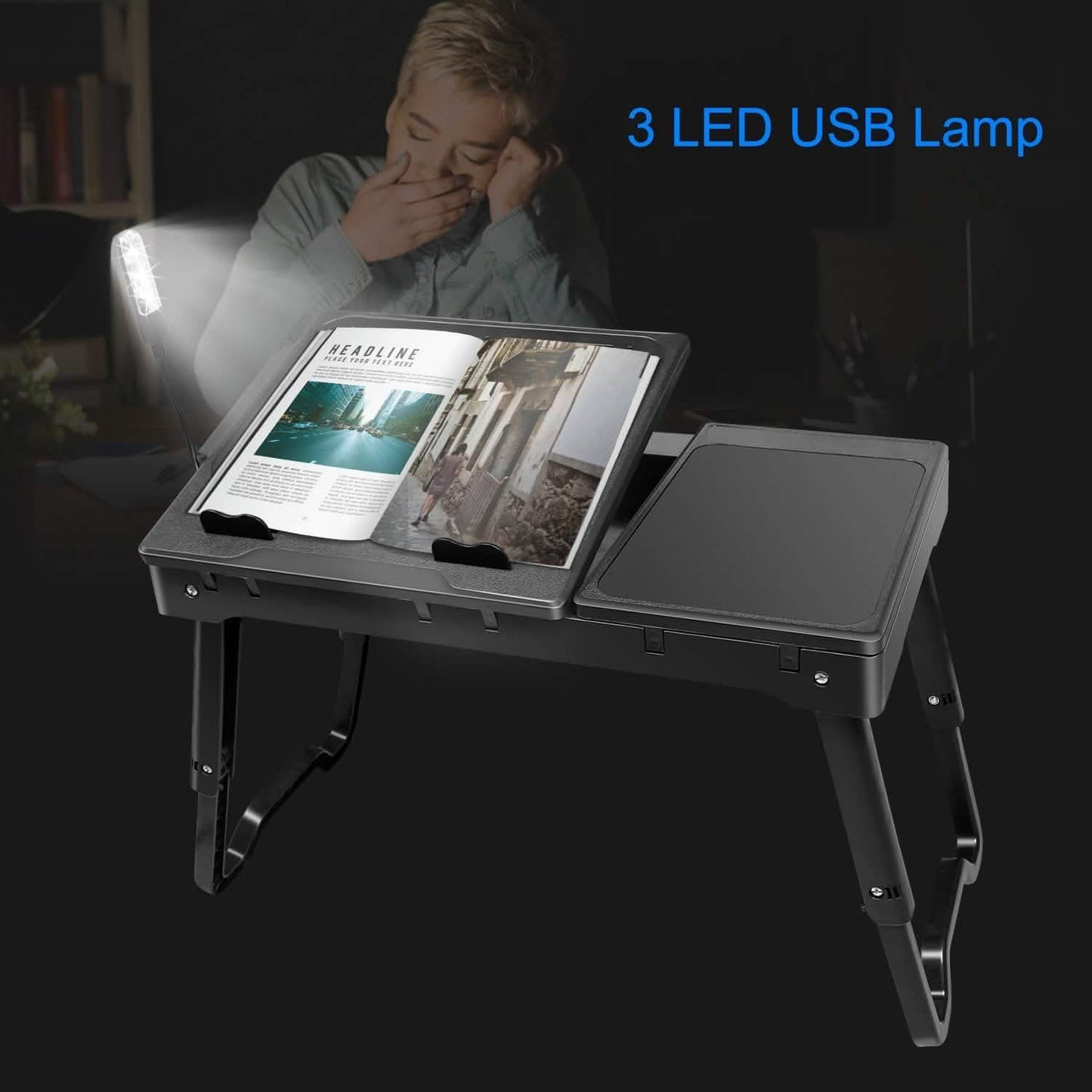 Bed Laptop Desk with Cooling & Mouse Board