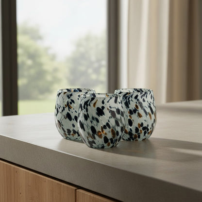 Hand-Blown Mexican Stemless Wine Glass w/ Blue Design