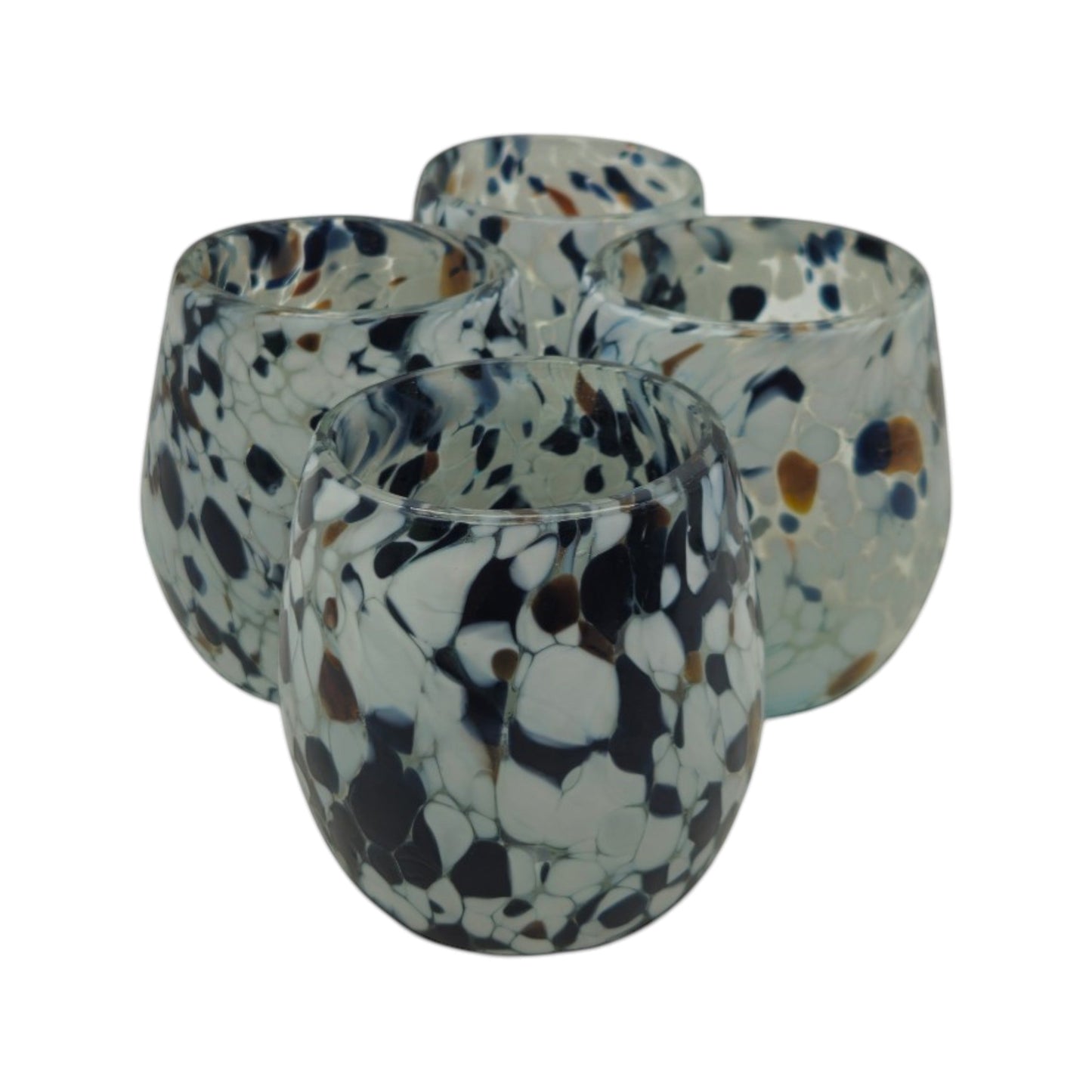 Hand-Blown Mexican Stemless Wine Glass w/ Blue Design