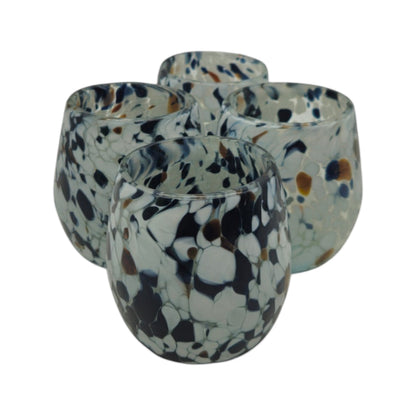 Hand-Blown Mexican Stemless Wine Glass w/ Blue Design