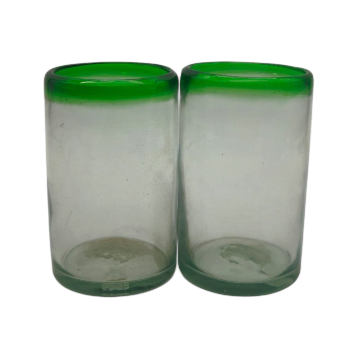 Hand-Blown Mexican Tumbler Glass w/ Green Rim