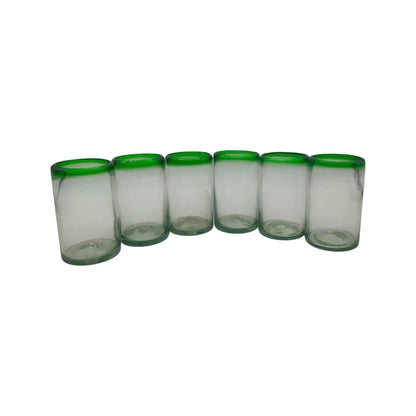 Hand-Blown Mexican Tumbler Glass w/ Green Rim