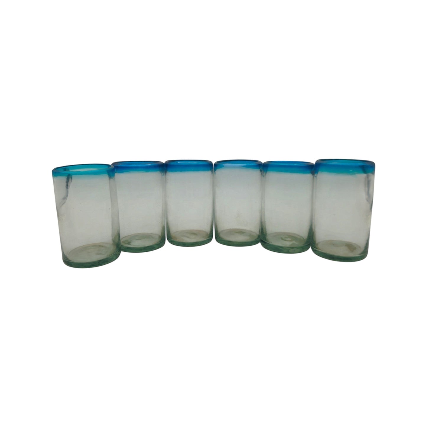 Hand-Blown Mexican Tumbler Glass w/ Teal Rim