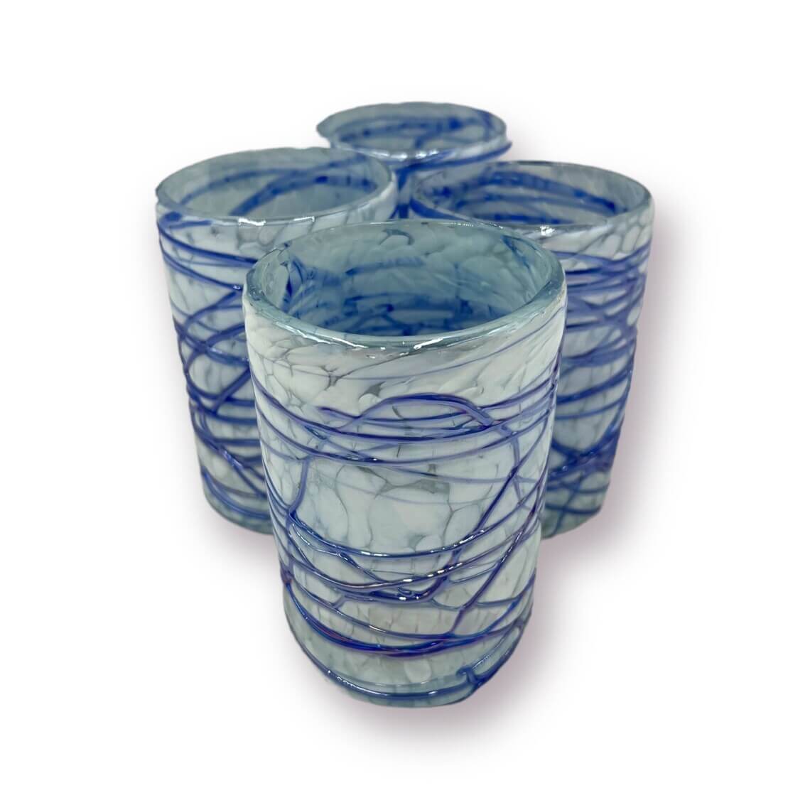 Hand-Blown Drinking Glasses/White and Blue