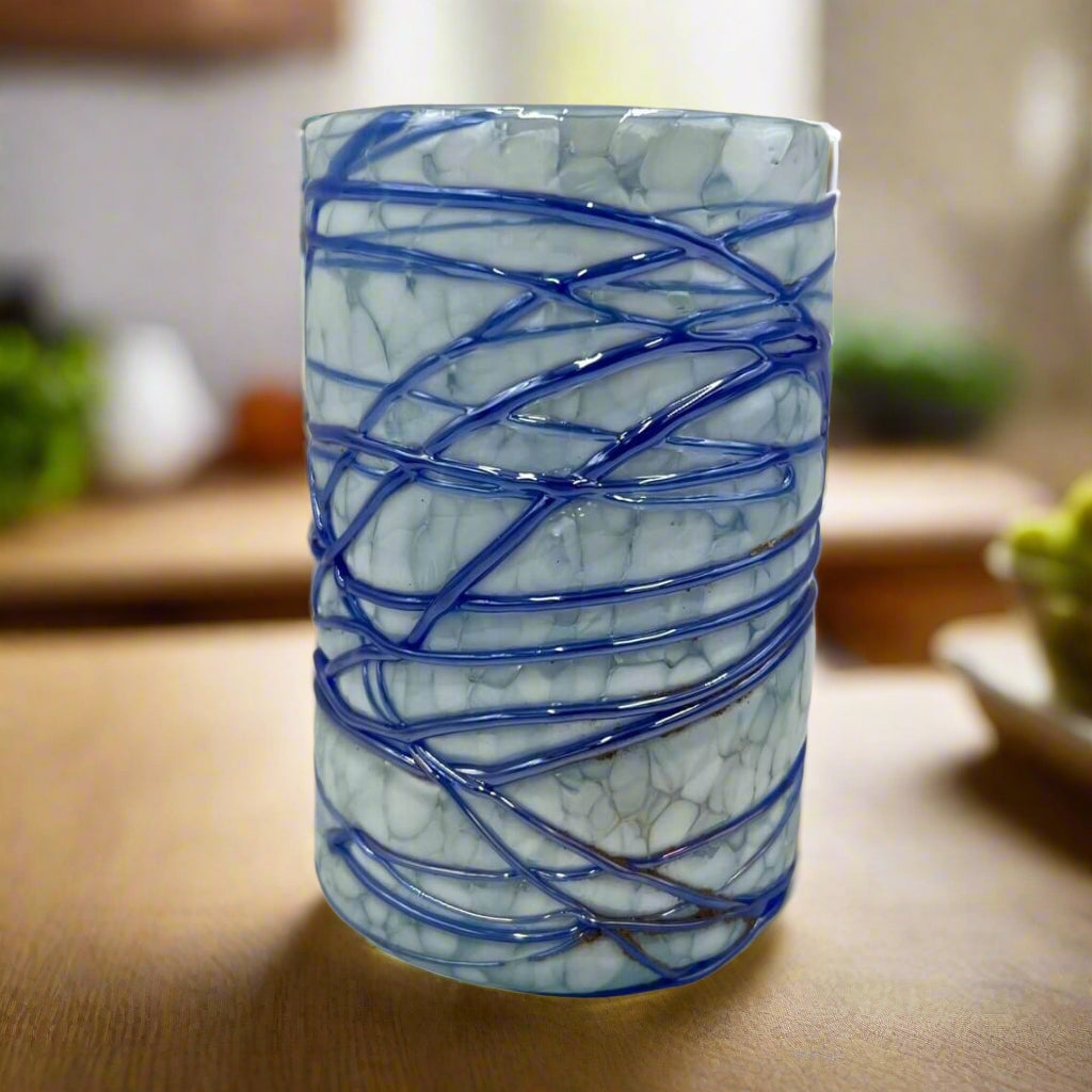 Hand-Blown Drinking Glasses/White and Blue