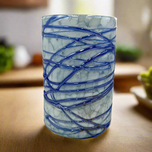 Hand-Blown Drinking Glasses/White and Blue