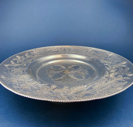 Large Metal Vintage Lazy Susan.  Aluminum, Hand Engraved