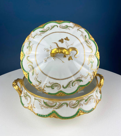 Antique Porcelain Tureen with Pink Roses