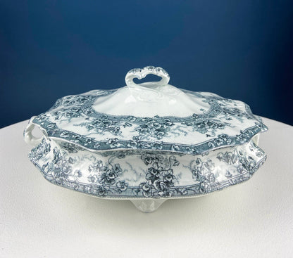 Antique Porcelain Tureen with Pink Roses