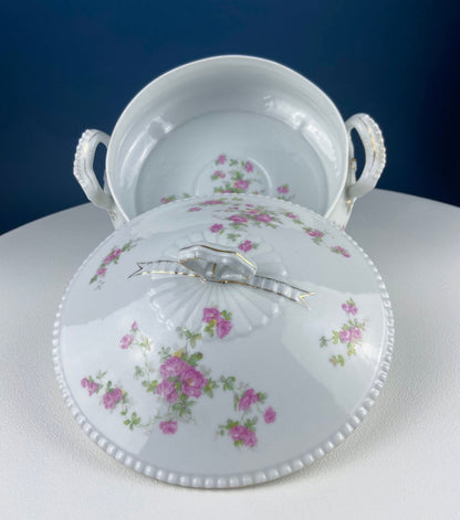 Antique Porcelain Tureen with Pink Roses