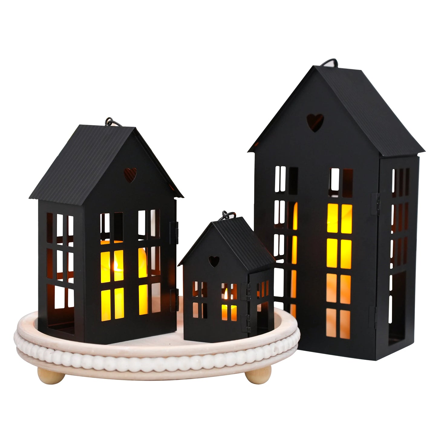 13.5"&9.5"&5.5"H Village Farmhouse House Candle Holders