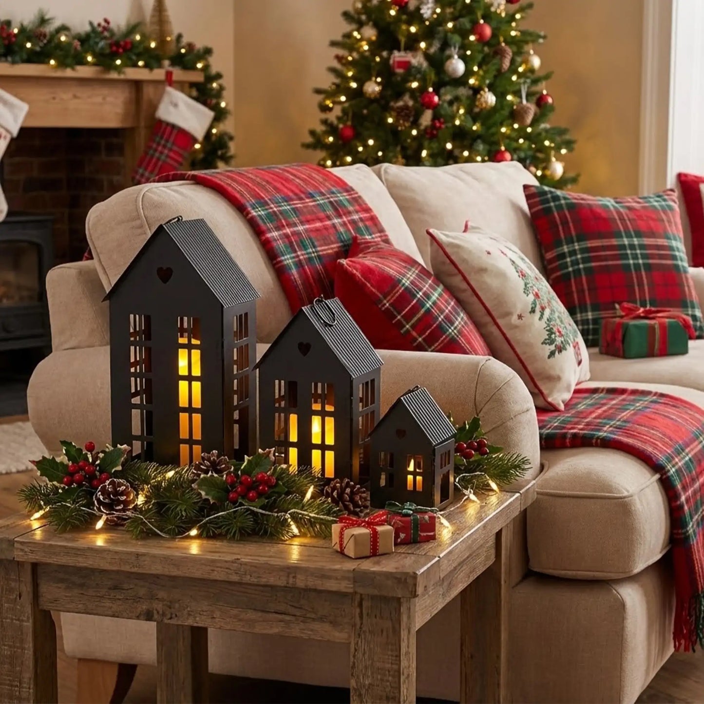 13.5"&9.5"&5.5"H Village Farmhouse House Candle Holders