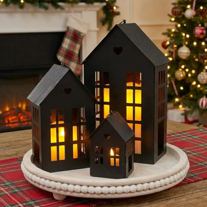 13.5"&9.5"&5.5"H Village Farmhouse House Candle Holders