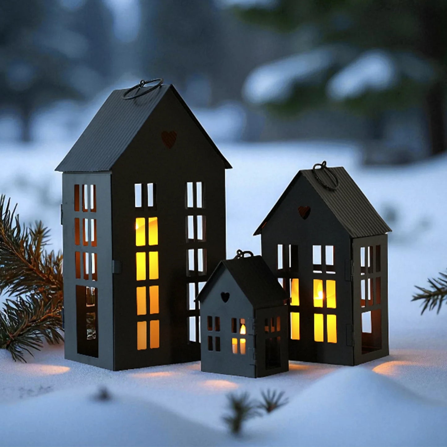 13.5"&9.5"&5.5"H Village Farmhouse House Candle Holders