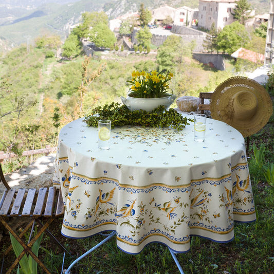 French Provencal tablecloth - Cotton, natural or acrylic-coated - 70" round